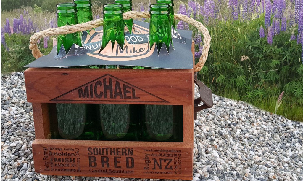 Recycled Rimu Beer Crates customised for individuals. Holds 6 stubbies or other gifts